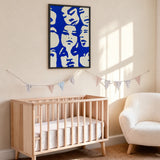 Abstract Faces Modern Line-Art Wall Art Poster – Blue and Cream Portrait Print