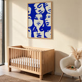 Abstract Faces Modern Line-Art Wall Art Poster – Blue and Cream Portrait Print
