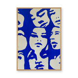 Abstract Faces Modern Line-Art Wall Art Poster – Blue and Cream Portrait Print