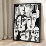 Abstract Faces Modern Line Art Wall Decor – Black-and-White Bottles
