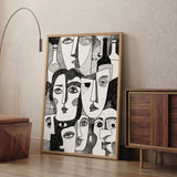 Abstract Faces Modern Line Art Wall Decor – Black-and-White Bottles