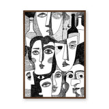 Abstract Faces Modern Line Art Wall Decor – Black-and-White Bottles