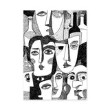 Abstract Faces Modern Line Art Wall Decor – Black-and-White Bottles