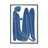 Abstract Figure Minimalist Line Art Wall Art Print – Blue Seated Portrait