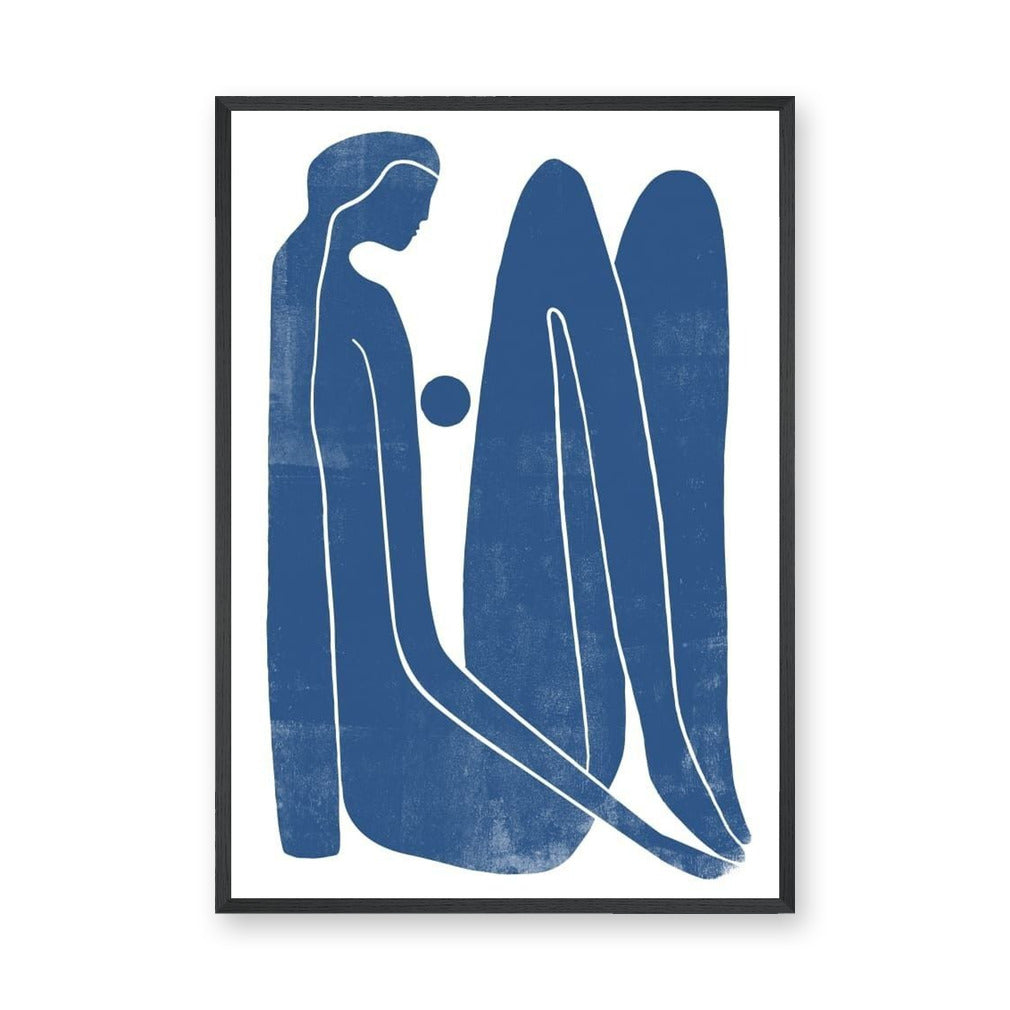 Abstract Figure Minimalist Line Art Wall Art Print – Blue Seated Portrait