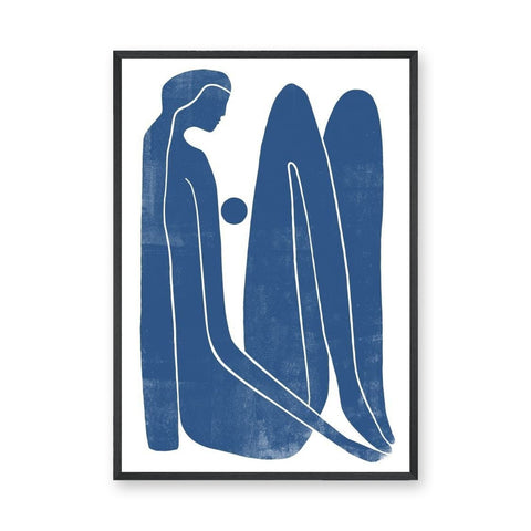 Abstract Figure Minimalist Line Art Wall Art Print – Blue Seated Portrait