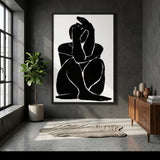 Abstract Figure Minimalist Wall Art Poster – Black-and-White Curled Line Portrait