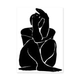 Abstract Figure Minimalist Wall Art Poster – Black-and-White Curled Line Portrait
