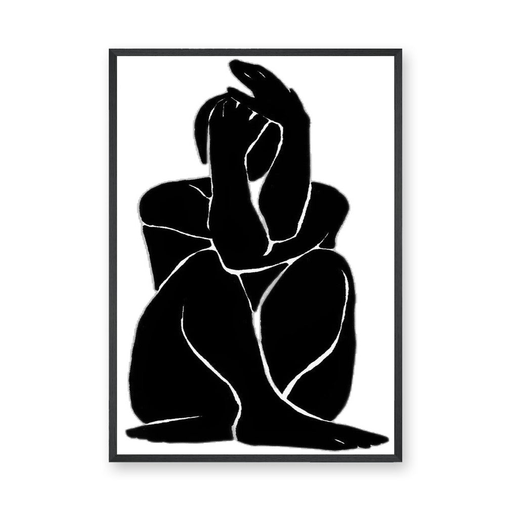 Abstract Figure Minimalist Wall Art Poster – Black-and-White Curled Line Portrait
