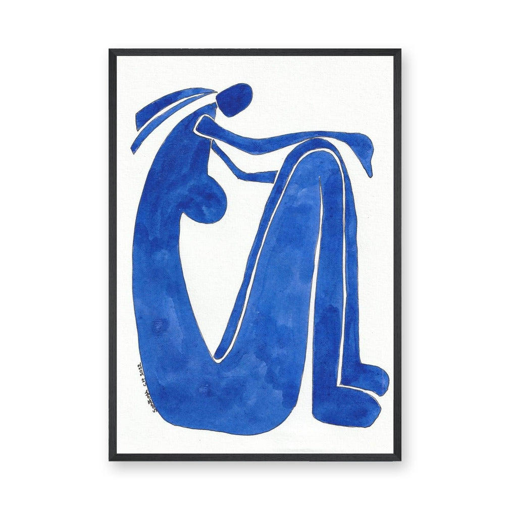 Abstract Figure Minimalist Wall Art Print – Blue Contour Portrait Print