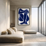 Abstract Figure Minimalist Wall Art Print – Blue Seated Line-Art Portrait