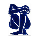 Abstract Figure Minimalist Wall Art Print – Blue Seated Line-Art Portrait