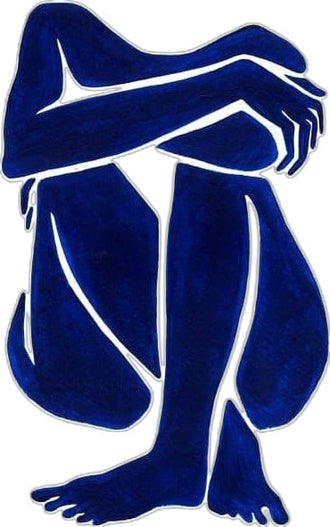 Abstract Figure Minimalist Wall Art Print – Blue Seated Line-Art Portrait