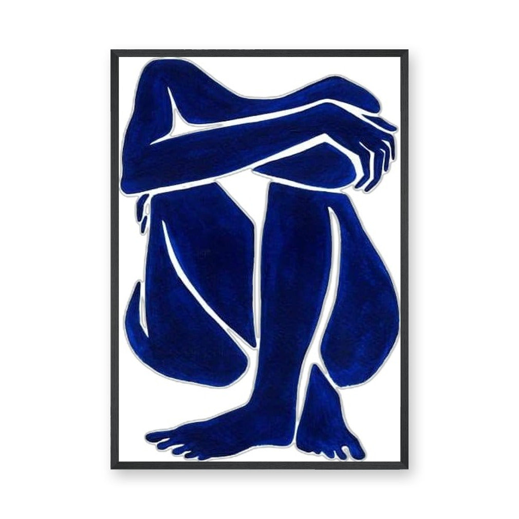 Abstract Figure Minimalist Wall Art Print – Blue Seated Line-Art Portrait