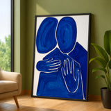 Abstract Figures Modern Wall Art Poster – Blue Embrace on White