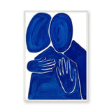 Abstract Figures Modern Wall Art Poster – Blue Embrace on White
