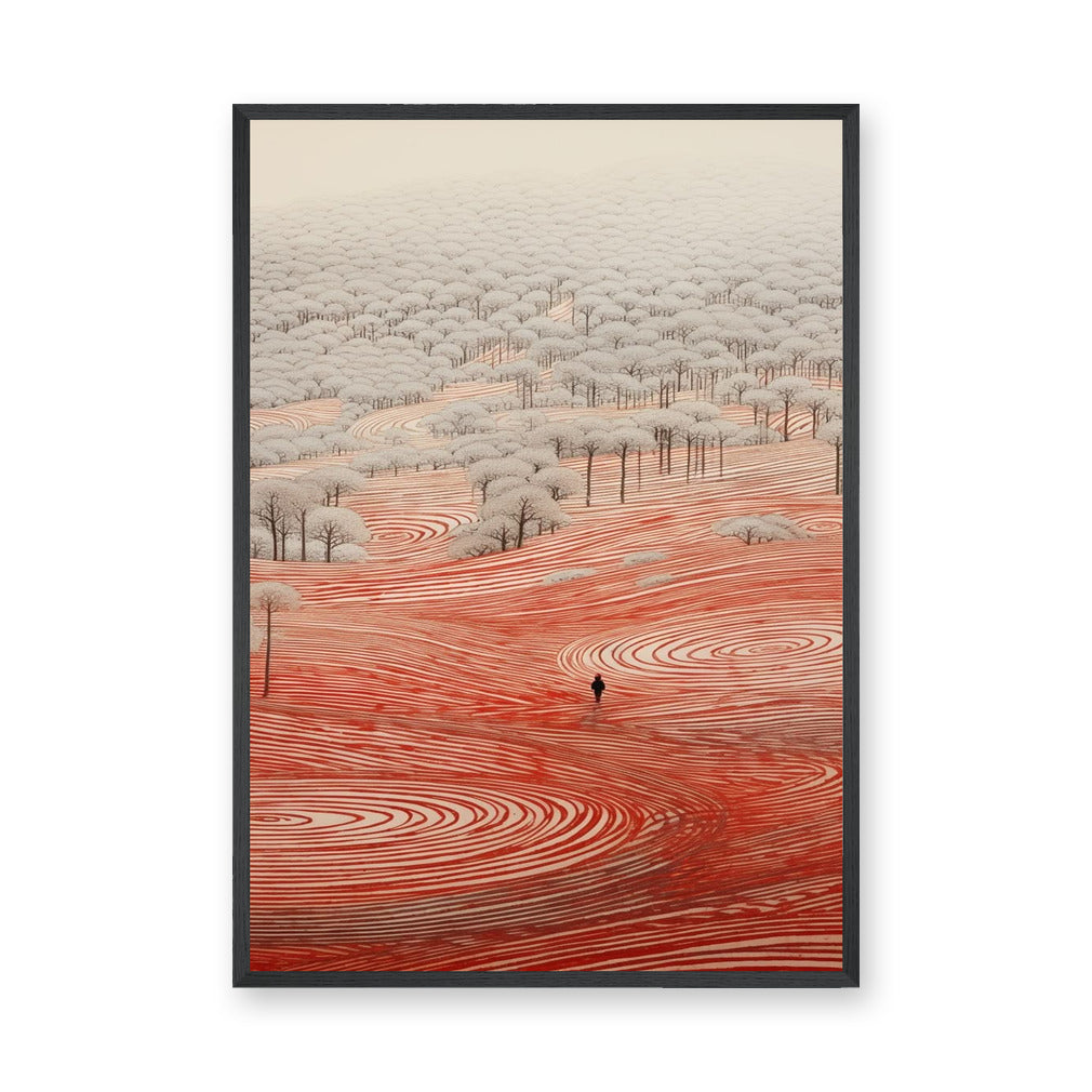 Abstract Forest Line Art Wall Art Poster – Red Contour Landscape Print