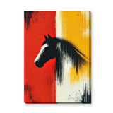 Abstract Horse Modern Wall Art Print – Black Horse on Red and Yellow Fields