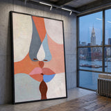 Abstract Kiss Modern Wall Art Poster – Pastel Kissing Faces Portrait