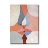 Abstract Kiss Modern Wall Art Poster – Pastel Kissing Faces Portrait