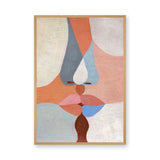 Abstract Kiss Modern Wall Art Poster – Pastel Kissing Faces Portrait