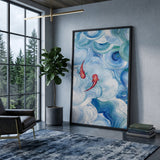 Abstract Koi Fish Modern Wall Art Print – Blue Teal Swirling Water Print