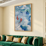 Abstract Koi Fish Modern Wall Art Print – Blue Teal Swirling Water Print