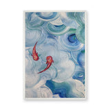 Abstract Koi Fish Modern Wall Art Print – Blue Teal Swirling Water Print