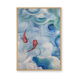 Abstract Koi Fish Modern Wall Art Print – Blue Teal Swirling Water Print