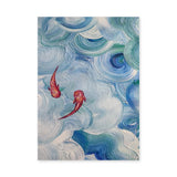 Abstract Koi Fish Modern Wall Art Print – Blue Teal Swirling Water Print