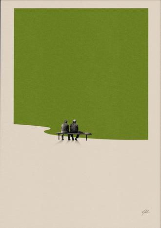 Abstract Landscape Minimalist Wall Art Print – Green Bench Scene