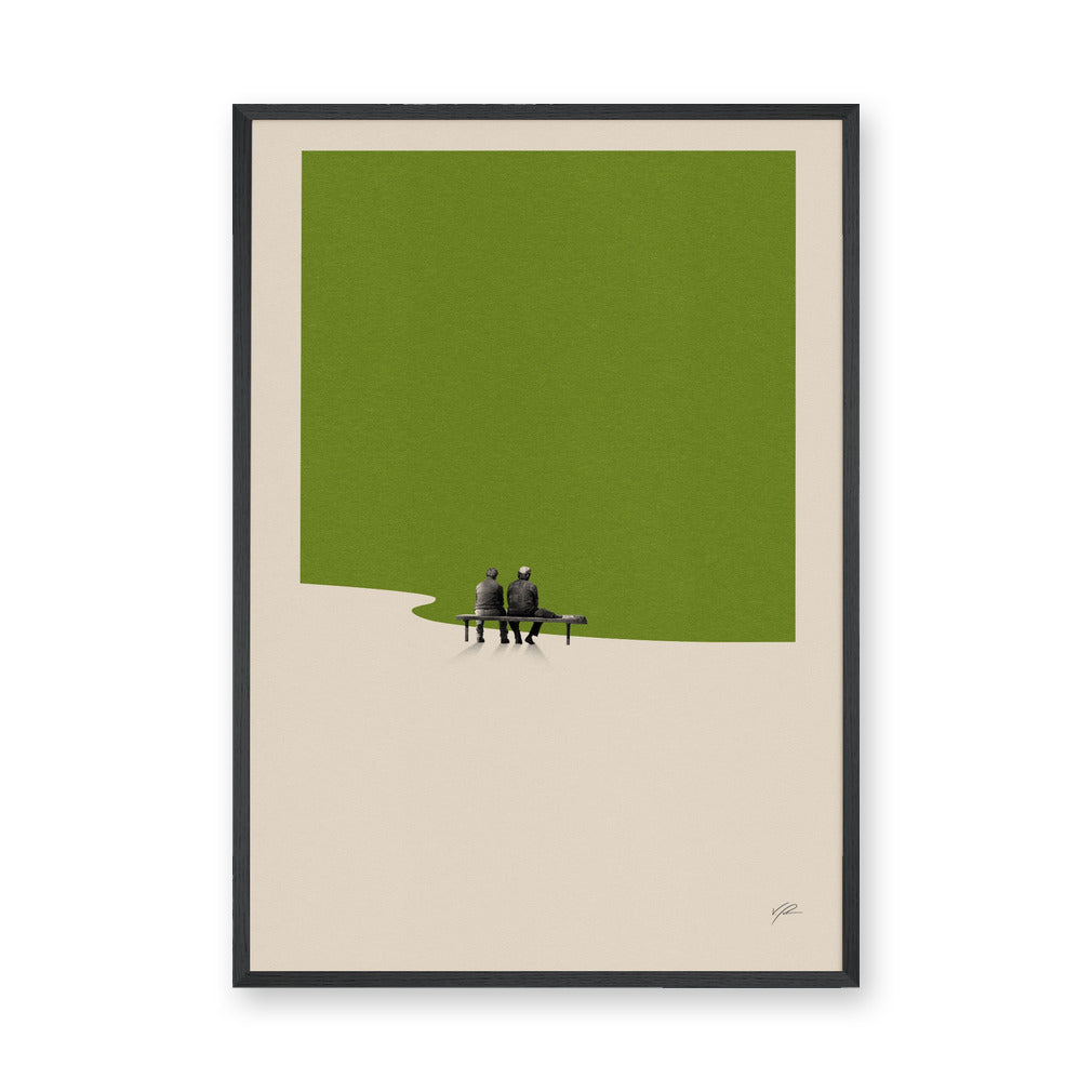 Abstract Landscape Minimalist Wall Art Print – Green Bench Scene