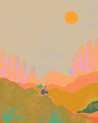 Abstract Landscape Modern Boho Wall Art Poster – Colorful Sunset Desert Print