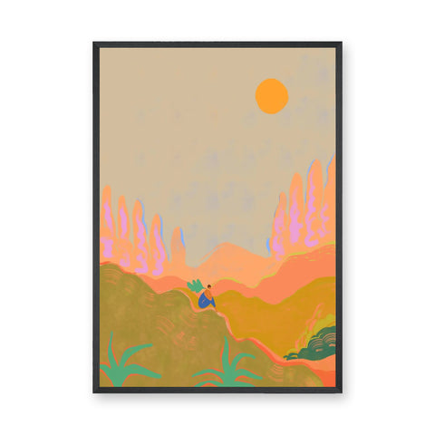 Abstract Landscape Modern Boho Wall Art Poster – Colorful Sunset Desert Print