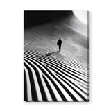 Abstract Landscape Modern Wall Art Print – Lone Figure in Striped Black and White