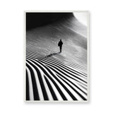 Abstract Landscape Modern Wall Art Print – Lone Figure in Striped Black and White