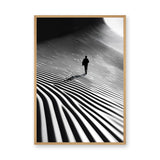 Abstract Landscape Modern Wall Art Print – Lone Figure in Striped Black and White