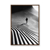 Abstract Landscape Modern Wall Art Print – Lone Figure in Striped Black and White
