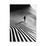 Abstract Landscape Modern Wall Art Print – Lone Figure in Striped Black and White