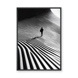Abstract Landscape Modern Wall Art Print – Lone Figure in Striped Black and White