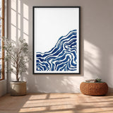 Abstract Minimalist Line Art Wall Decor – Blue Contour Lines on White