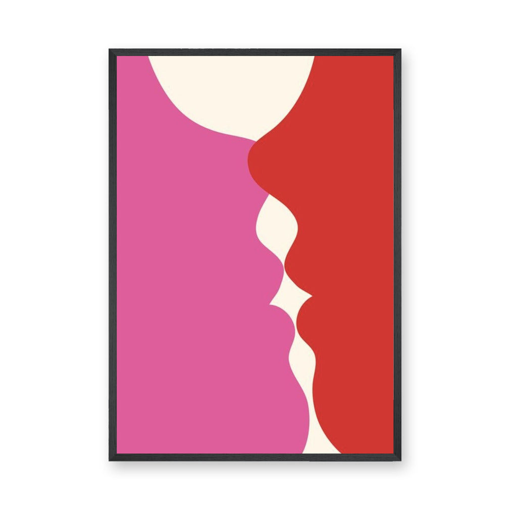 Abstract Modern Wall Art Poster – Flowing Pink Red and Cream Shapes