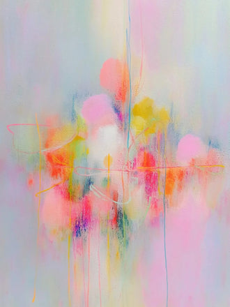 Abstract Modern Wall Art Poster – pastel drips in pink, blue, and yellow