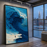 Abstract Ocean Wave Modern Coastal Wall Decor – Tiny Figure on Shore