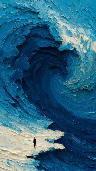 Abstract Ocean Wave Modern Coastal Wall Decor – Tiny Figure on Shore