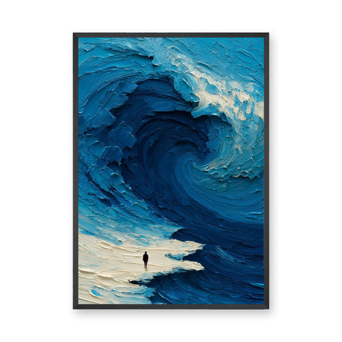 Abstract Ocean Wave Modern Coastal Wall Decor – Tiny Figure on Shore