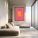 Abstract Pop Art Wall Art Poster – Pink Striped Smiley Face Print