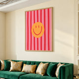 Abstract Pop Art Wall Art Poster – Pink Striped Smiley Face Print