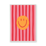 Abstract Pop Art Wall Art Poster – Pink Striped Smiley Face Print