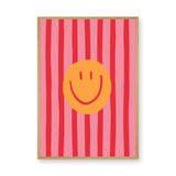 Abstract Pop Art Wall Art Poster – Pink Striped Smiley Face Print
